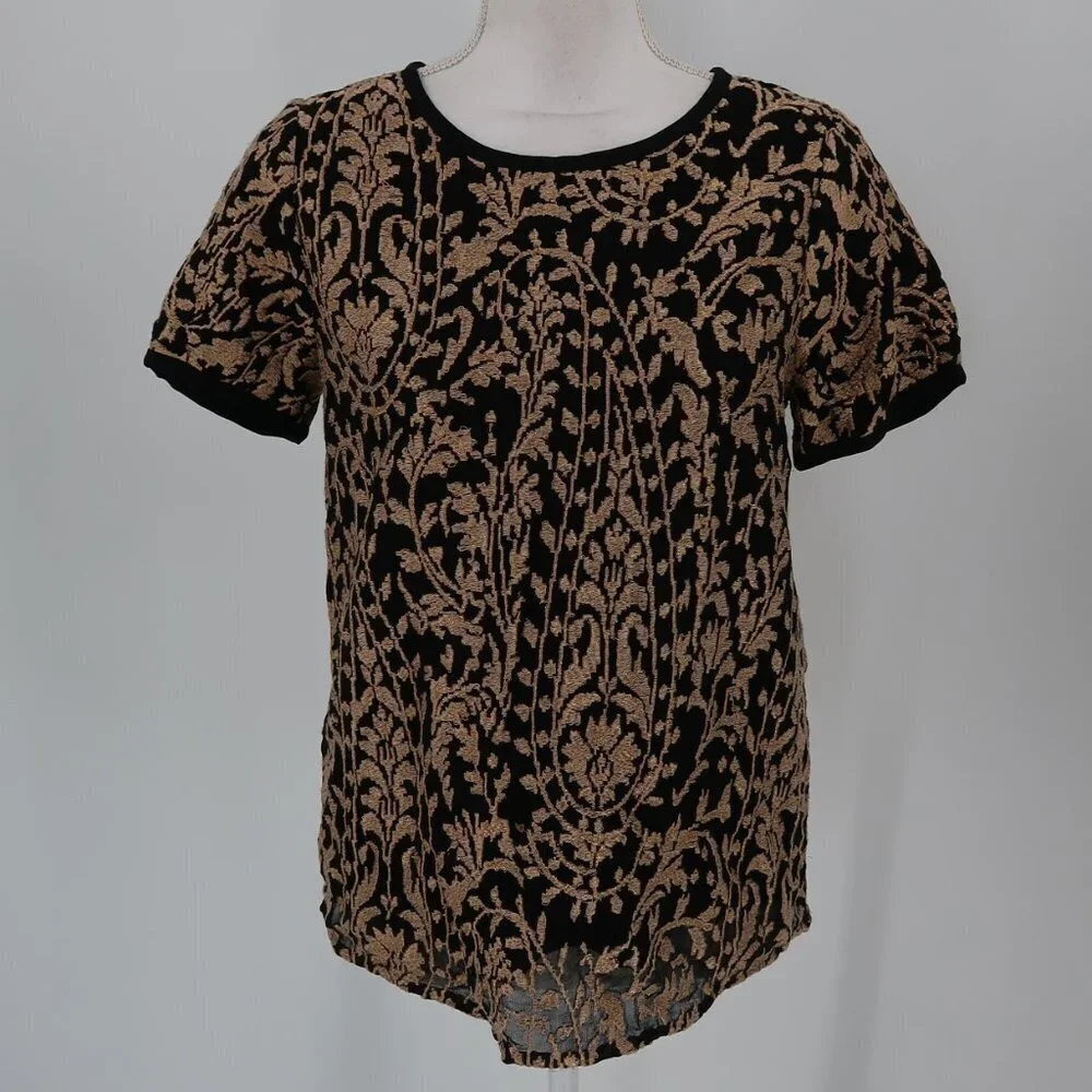 Joie Women's Short Sleeve Blouse Sparkly Gold and Black Size Small - Picture 1 of 8